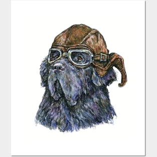 Aviator Newf in Leather Flying Helmet and Goggles Posters and Art